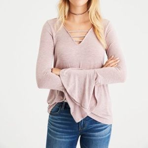 American Eagle striped bell long sleeve